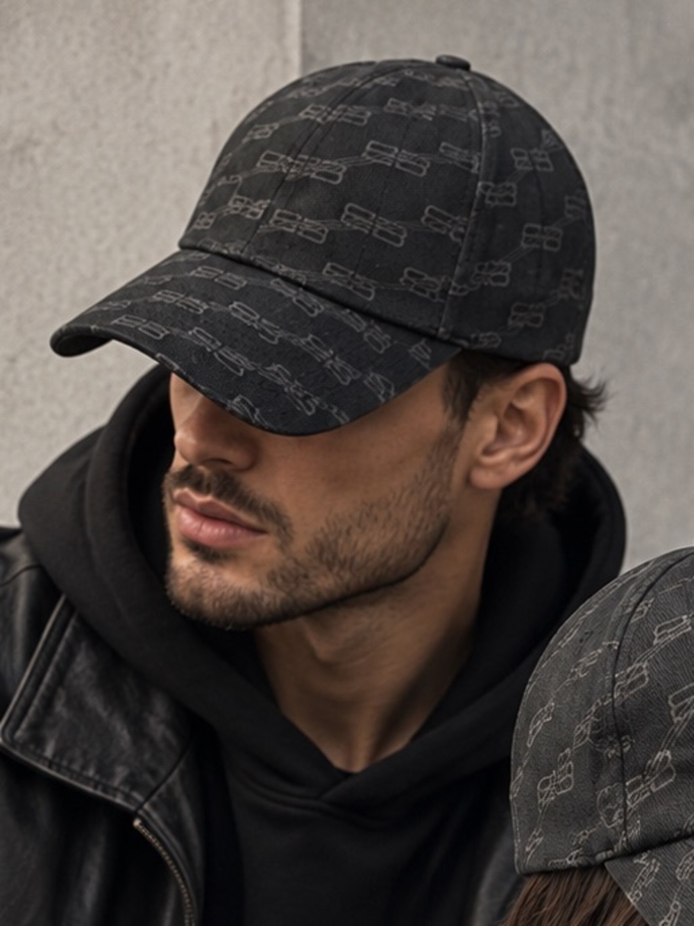 BALENCIAGA Monogram Black Baseball Cap NEW